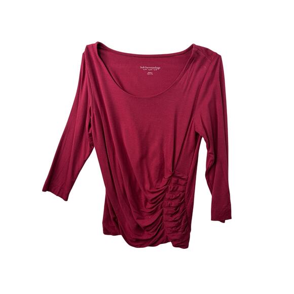 Soft Surroundings Maroon 3/4 Sleeve Scoop Neck Tee with Gathered Front–Size M - Picture 1 of 5